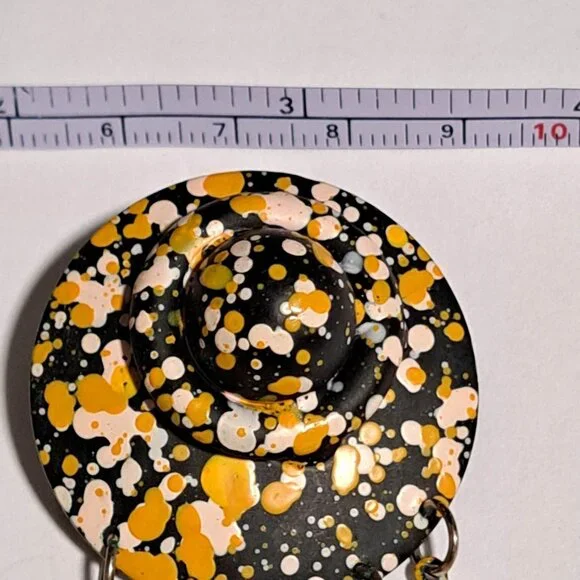 Large yellow white and black earrings - Picture 3 of 7